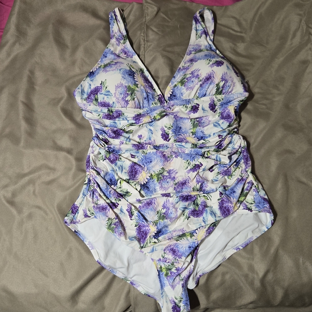 J. Crew Floral Swimsuit in Purple and White